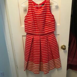 Taylor Dress orange Striped Fit & Flare Waffle Texture 50s Style/ Pockets Size 4